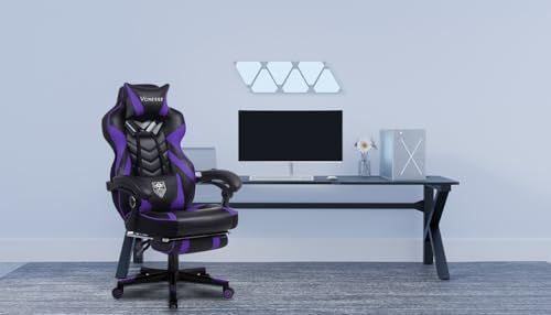 Vonesse-Gaming-Chair-for-AdultsComputer-Chair-with-High-BackBig-and-Tall-Gaming-Chairs-with-Footrest-and-MassageReclining-Gamer-ChairPurpleBlack Vonesse Gaming Chair for AdultsComputer Chair with High BackBig and Tall Gaming Chairs with Footrest and MassageReclining Gamer ChairPurpleBlack