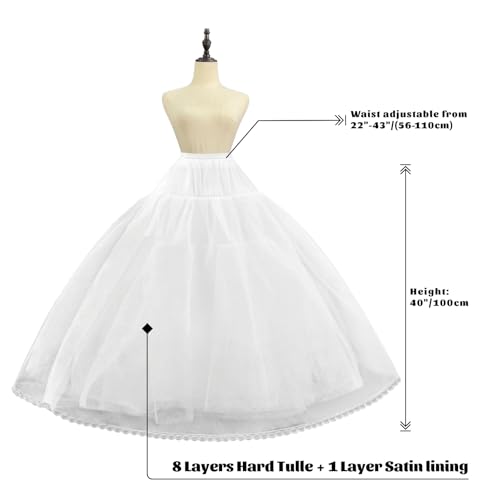 Women's 8 Layer Tulle Hoopless Petticoat Skirt with Lace Trim A-Line Long Crinoline Underskirt Slip for Bridal Ball Gown Wedding Dresses2