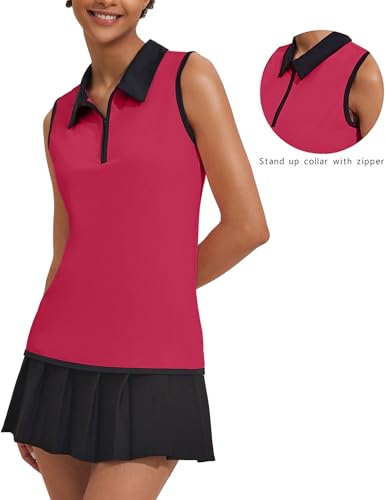 Image of COOrun Women's Golf Polo T Shirts Lightweight Moisture Wicking Sleeveless Shirt Quick Dry Zipper Tank Top
