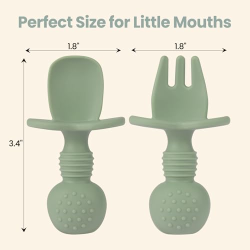 Image of Eascrozn 2 Pack Baby Plates with Suction, 2 Pack Silicone Forks and Spoons Set, Baby Led Weaning Supplies, BPA Free, Toddler Utensils for Feeding Essentials
