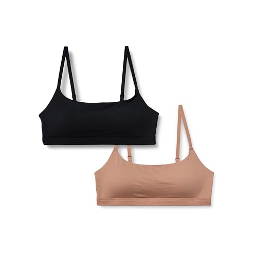 Amazon Essentials Women's Cotton Jersey Adjustable Scoop Bralette, Pack of 2