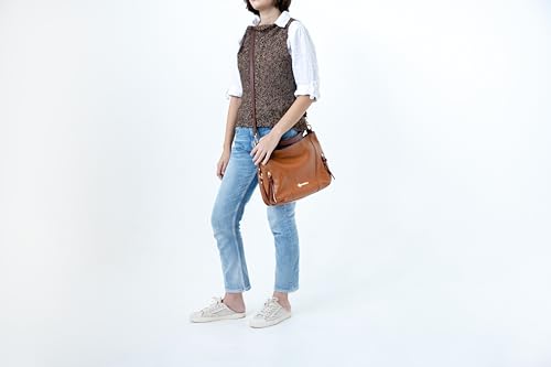 Image of Baroncelli Medium Italian Leather Tote Bag for Women - Pebbled Genuine Leather Handbag with Zipper - Made in Italy