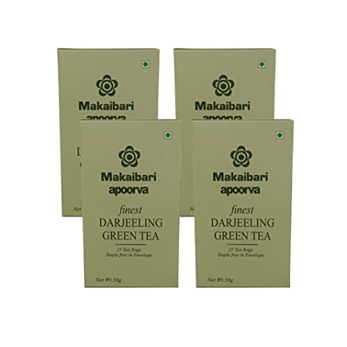Image of Makaibari Apoorva Organic Darjeeling Green Tea Bags | Usda Certified Premium Green Tea | Anti-Oxidants, Immunity Booster | 100% Organic | 25 Tea Bags | 50 Gm (Pack Of 4)