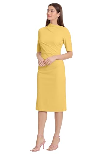 Image of Maggy London Women's Maggy London Women's Dresses Side Pleat Dress with Asymmetric Neck and Elbow Sleeves
