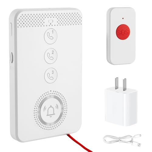 Wireless Caregiver Pager with Voice Call Function (Need SIM Card), Medical Alert System for Seniors, Two-Way Calling & Voice Recognition and Emergency Pull Cord for Elderly/Patient/Disabled Monitoring