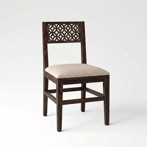Image of SONA ART & CRAFTS CNC Solid Sheesham Wood Dining Table Set 6 Seater Dinner Dinning Table with 6 Cushion Chair for Dining Furniture for Living Room Home Hotel Office Self Assembly (Dark Brown)