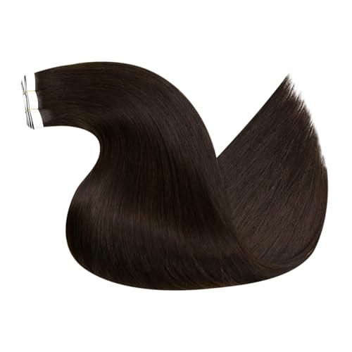 Image of LaaVoo Tape Weft Hair Extensions Darkest Brown Long Weft Tape in Hair Extensions Human Hair Invisible Tape in Extensions Genius 20inch 4Pcs 120g