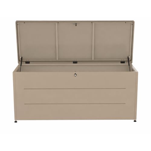 COULEURS DU MONDE Coffre de Jardin 800L Taupe – Rangement Extérieur en Acier Galvanisé, Couvercle à Vérin Hydraulique