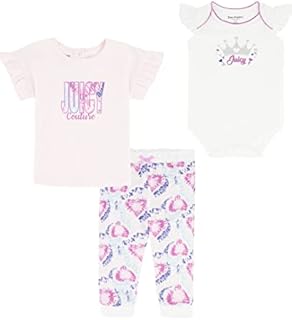 Juicy Couture girls 3 Pieces Top, Creeper Legging Baby and Toddler Layette Set, Pale Ice, 0-3 Months US