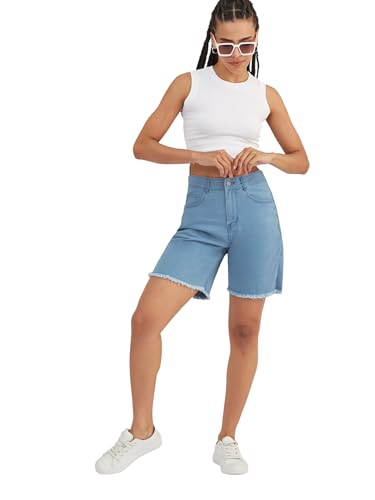 Image of Dolce Crudo Above Knee Denim Shorts for Women