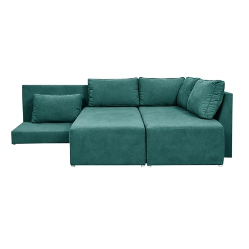 Image of Rosebell L-Shape 5 Seater Sofa Cum Bed, Sectional Couch with Cushions, Space Saving Corner Sofa, Modern Foldable Seating & Sleeping Solution for Living Room, Guest Room & Small Spaces - Green Color