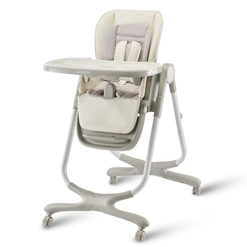 Image of 6 in 1 Convertible High Chairs for Babies and Toddlers,Portable High Chair with Dishwasher Tray and 4 Wheel,Booster Seat for Dining Table,Foldable Toddle and Baby Feeding Highchair (White)