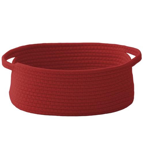 Image of JMvicyroam Small Woven Basket, Empty Gift Basket, Red /1 Pack | Small Gift Basket, Cotton Rope, 12 x 8 x 21 in, Handles, Includes Ribbon and Bag, Birthday Gift Basket