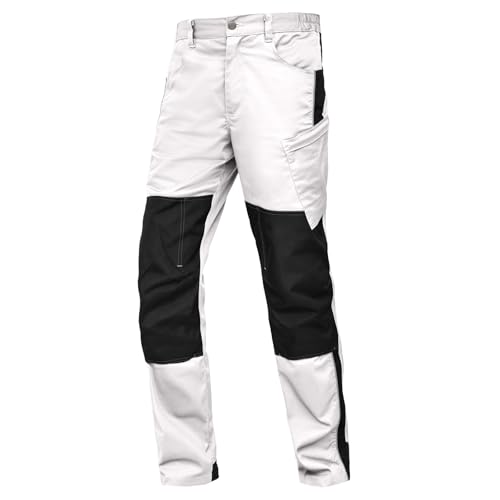 Image of WORK IDEA Men's Stretch Work Trousers with Multiple Pockets and Tool Pockets, White, 36