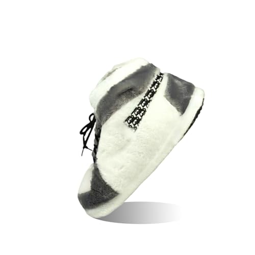 LAPRBY Sneaker Slippers Non Slip Sole Indoor House Plush Slippers Unisex Indoor Floor Cotton Shoes (White Grey,5.5,12)