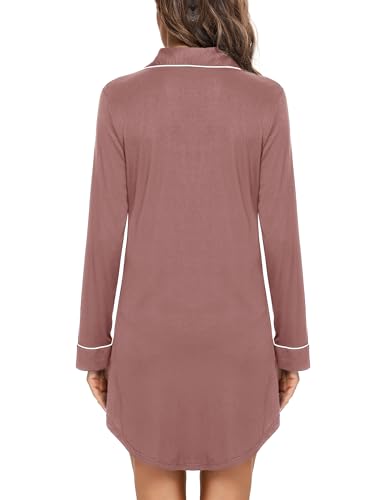 Image of Pjmlifecoco Nightgown for Women Button Down Sleepshirt Short /Long Sleeve Nightdress Soft Modal Sleepwear S-XXL