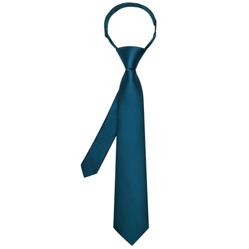 Image of Hi-Tie Pretied Boys Ties Solid Color Kids Adjustable Necktie Lapel Pin Clip Set Age 8-12 Wedding School Graduation