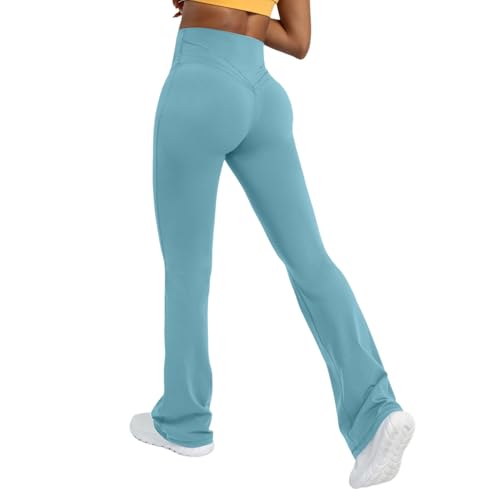 Pantalon de yoga pour femme taille haute élastique bleu clair M