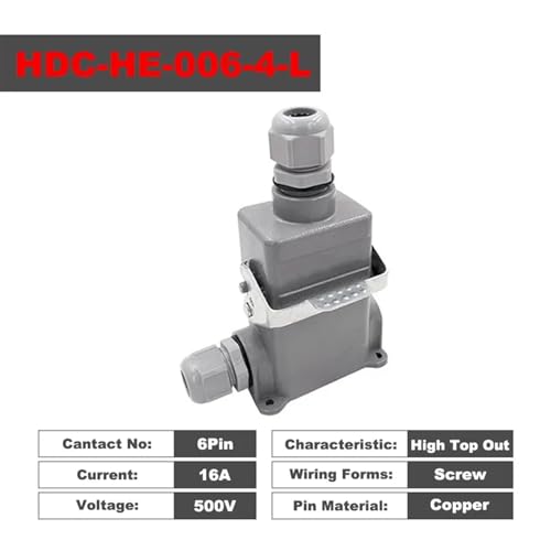Conector industrial aviacion rectangular HDC-HE-006 de 16 A con estructura reforzada 2