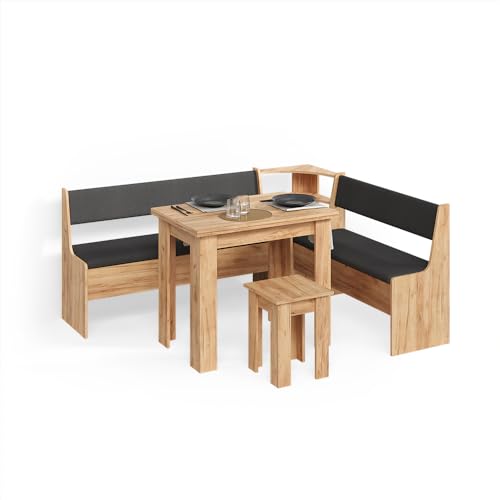 Livinity Conjunto con Banco esquinero Tiberio, Roble Dorado, 180 x 150 cm con Mesa