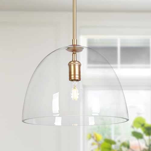 Image of KSANA Gold Glass Pendant Light, Oversized Modern Glass Dome Pendant Lighting for Kitchen Island, Dining Room, Hallway, Foyer, Bedroom