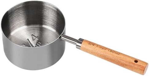 Measuring Cup with Wooden Handle, 3/4 Cup Titanium-plating 180ml Stainless Steel,Dog Food Scoop, Space Gray - Thumbnail 4