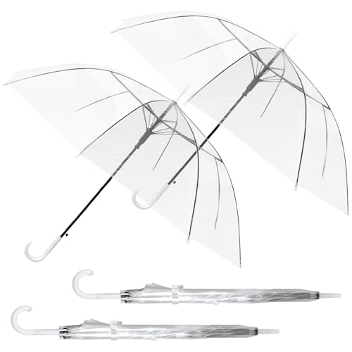 SWAWIS Regenschirm Transparent 4 Stück weißer Stockschirm Ø 90 cm Einweg-Durchsichtiger Regenschirme aus Transparentem Material für Fotoshooting Großveranstaltung Hochzeitsgeschenk