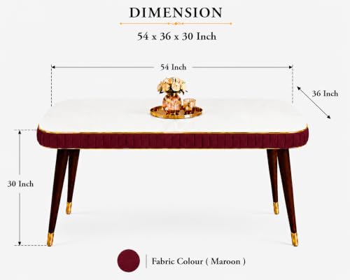 Image of WOODEN SPACE 4 Seater Wooden Dining Table Set | Urban Marble Top Dining Table with Chairs for Dining Room & Kitchen (Modern Grand Aura Maroon) (54 x 36 x 30 inch)