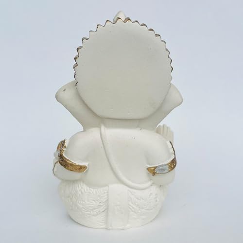Image of Elegant Resin Ganesha Idol for Home Temple Decor, Lord Ganpati Murti for Pooja Room, Car Dashboard, Gift Item | Color: Off White
