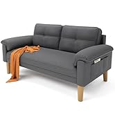 Xbro Sofa 2-zits, kleine bank 2-zits met armleuning en zijzak, moderne stoffen bank voor ...