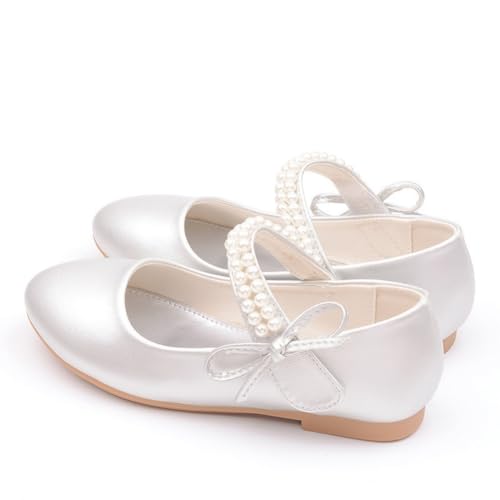 Girls School Mary Jane Ballet Flats Flower Girl Wedding Party Princess Dress Shoes with Bow and Pearls for Toddler/Little Kids4