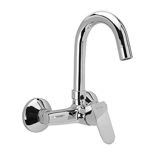 Image of Hindware Italian Collection F340027CP Elegance Hot and Cold Sink Mixer with Swivel Spout (Wall Mounted), Brass with Chrome Finish