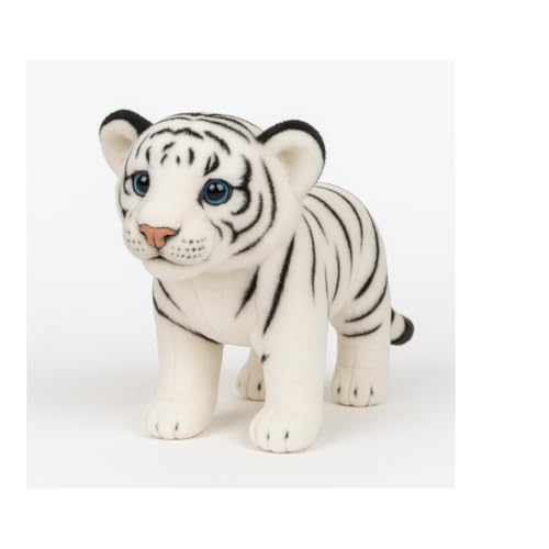 Image of Tiger & Tabby Cat Plush Toys Combo ? 25cm White Tiger & 30cm Tabby Cat | Soft Stuffed Jungle & Pet Animal Toys for Kids | Realistic Cuddly Plush Dolls | Gift for Boys & Girls