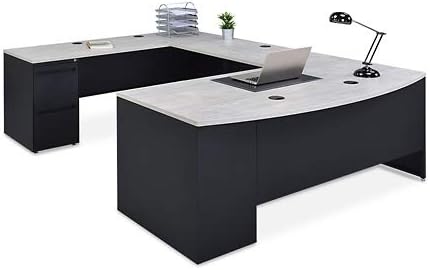 Close-up of the NBF Carbon Bowfront U Shaped Desk's filing cabinet drawers