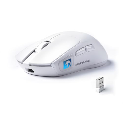 MAMBASNAKE M4 Ultra-Lekka Bezprzewodowa Mysz Gamingowa, 53g, Sensor PAW3311, 24000 DPI, Bluetooth/2.4G/Przewodowa, Podświetlenie RGB, Bateria 400mAh, 20M Klików, do Gier/Pracy (Biały)