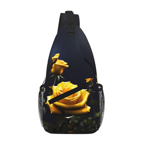 Sac à dos croisé à plusieurs poches imprimé floral jaune pour voyage et rando