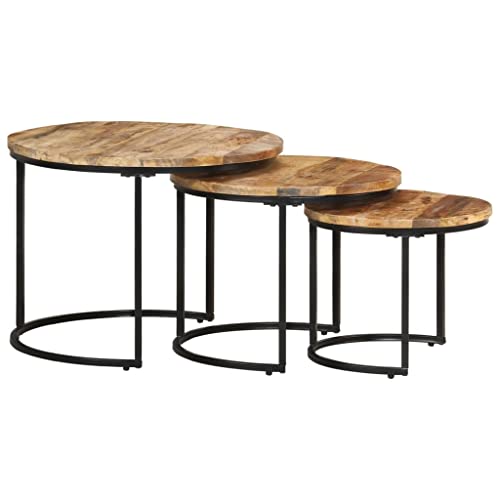 vidaXL Bois de Manguier Brut Tables Gigognes 3 pcs Tables Basses Tables d'Appoint Bouts de Canapé Tables de Salon Salle de Séjour Maison Intérieur