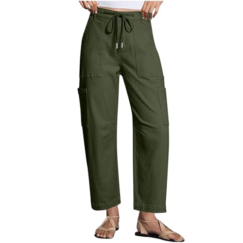 Womens High Waisted Cargo Pants Straight Leg Baggy Drawstring High Waist Trousers Trendy Y2k Pants with Pockets