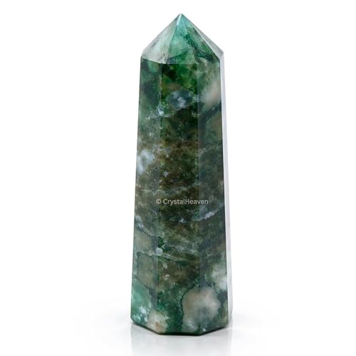 Image of Crystal Heaven Certified Moss Agate Crystal Tower Obelisk Point for Chakra, Healing and Balancing - AAA Grade Original Certified Gemstone Agate for Reiki Meditation Yoga Spiritual (2-3 Inches)
