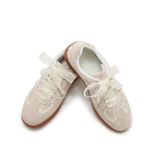 Fashion Suede Sneakers for Women Elegant Ribbon Lace-Up Retro Low Top Shoes Lace Detail Casual Sneaker with Memory Foam3