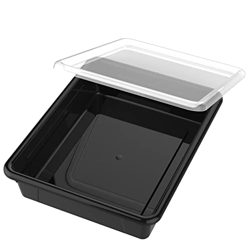 Image of Storex Letter Size Flat Storage Tray - Organizer Bin with Non-Snap Lid for Classroom, Office and Home, Black, 5-Pack (62535U05C)