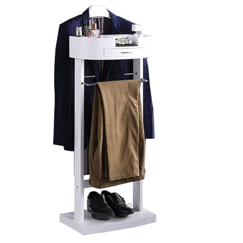 ACEMIC Galánes De Noche Perchero, Estante De Pantalones Delanteros PerchaTraje Madera Maciza, con Cajón Almacenamiento, para Almacenar El Estante De Chaqueta De Traje Sin Pliegues