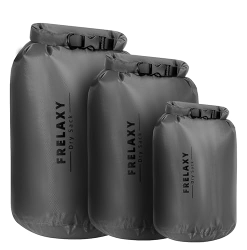 Frelaxy Waterproof Dry Bag 2 Pack/3 Pack, Lightweight Portable Dry Bags, 5L & 15L & 25L Durable Dry Sack Set Keep Gear Dry for Hiking, Camping, Boating, Backpacking, Kayaking (3 Pack - Gray)