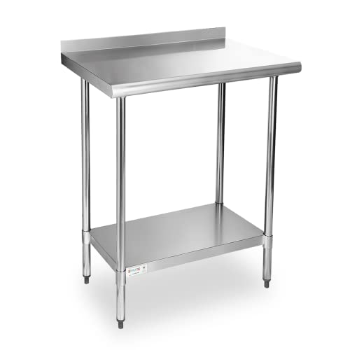 Image of STABLEINK NSF Stainless Steel Prep Table 30x24 Inches, Metal Prep & Work Table with Backsplash and Adjustable Undershelf, for Commercial Kitchen, Restaurant, Hotel, Laundry and Garage