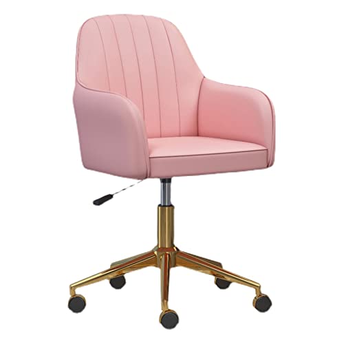 Chaise de bureau ergonomique rose pivotante à roulettes pour ordinateur