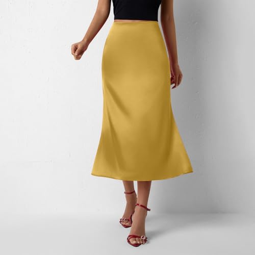 Women's Satin Skirts Dressy Casual 2025 Fall High Waisted Midi Long Skirt Flared Elegant Skirt for Cocktail Wedding2