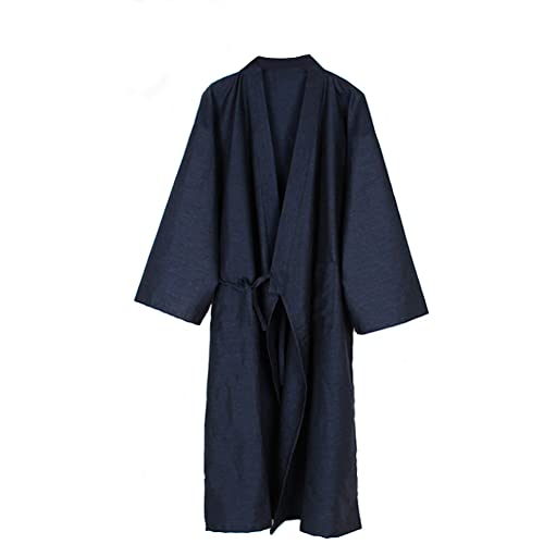 Men Dressing Gown Japanese Kimono Robe Shawl Collar Spa Bathrobe 100% Cotton Soft Lightweight Home Pajamas Nightwear Knee Length Sleepwear Nightgown Housecoat with Pocket for Gym Shower Spa Hotel