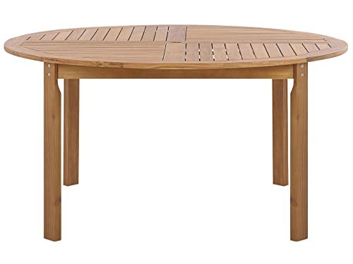 Beliani Outdoor Garden Dining Table Acacia Light Wood Slatted Top Round 150 cm Tolve