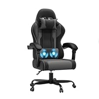 JUMMICO Gaming Stuhl mit Massagefunktion, Bürostuhl Ergonomisch 150kg, Gamer Stuhl mit 50 cm Extrabreites Sitzkissen, Gray