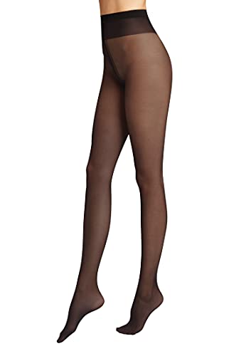 Image of Wolford Individual 10 Control Top Tights For Women Sheer Support Pantyhose Waist Sculpting Cotton Gusset Soft Waistband